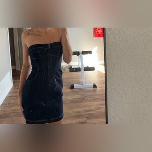 Silence + Noise Dark Blue Strapless Dress